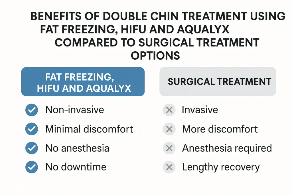 Graphic about the benefits of double chin treatment North Harrow - from LA LIPO
