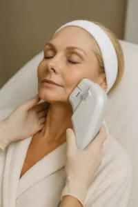 Woman receiving HIFU non surgical facelift treatment North Harrow