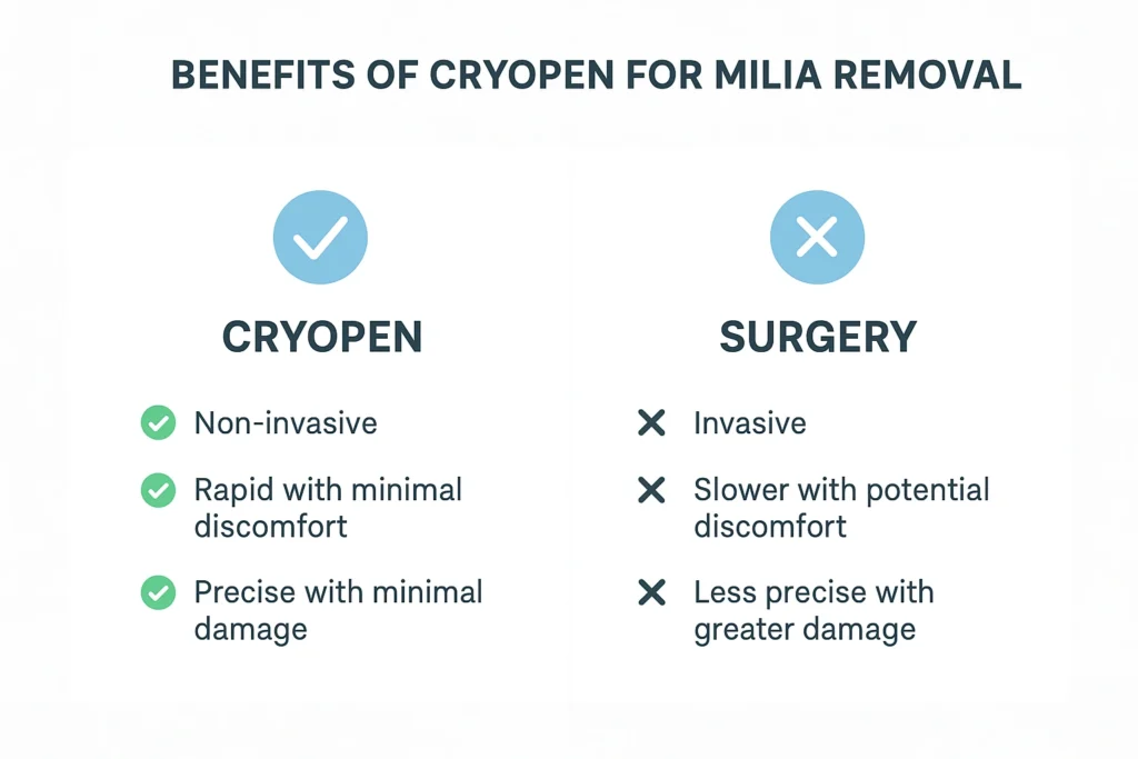 Benefits of cryopen for milia removal North Harrow compared to surgical treatments.