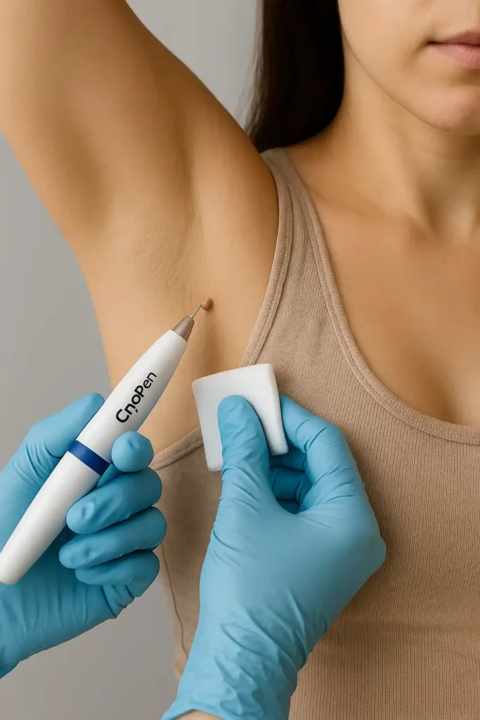 woman having cryopen to remove underarm skin tags North Harrow