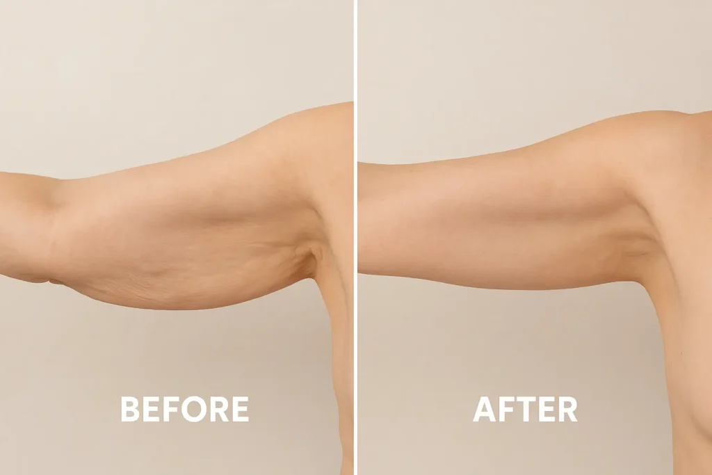 Picture of LA LIPO North Harrow before and after results of skin tightening treatment on the upper arms.